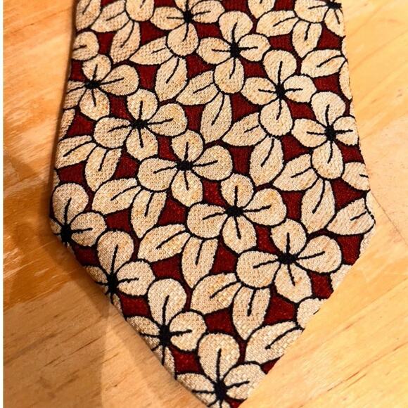 VTG 90s Y2k Structure 100% Silk Printed Floral Neck Tie Red Cream Corp Career - Picture 2 of 6